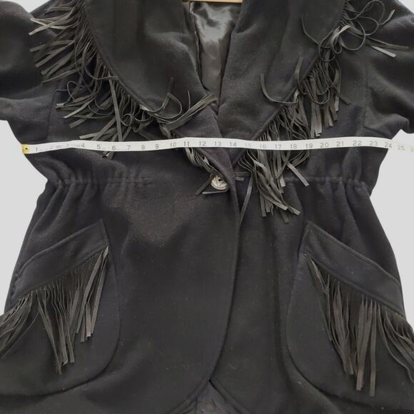 VTG Lorovi Wool Coat Women's L Black Western Fringe Wool Blend Pockets USA Made - Picture 12 of 15